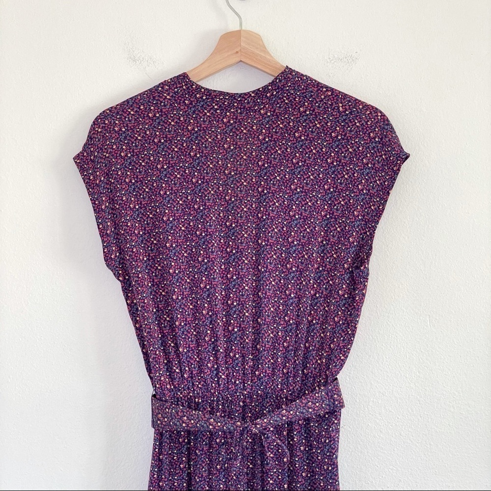 Vintage Liz Roberts Inc Ditsy Floral Blouson Midi Dress Purple Pink Vtg 10 S-M - Picture 6 of 15